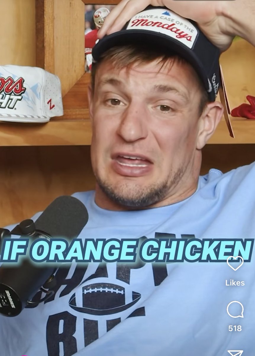 RossMartinNC's tweet photo. Legendary NFL tight end Rob Gronkowski rocking a CHAPEL BILL t-shirt on the Dudes On Dudes podcast w/ Julian Edelman.

In this clip they break down Asian food, geography, and Orange Chicken https://t.co/hcymECeV7P https://t.co/pqVeeY4Csf