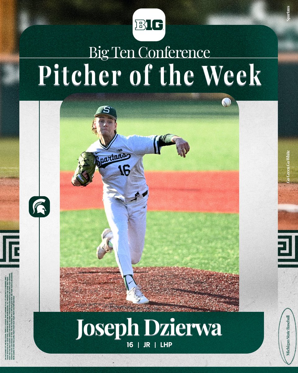 Michigan State Baseball (@msubaseball) on Twitter photo Starting off the season with a bang & a career-high tying 11 Ks in season-opener...
Earned Joseph Dzierwa <a href="/B1Gbaseball/">Big Ten Baseball</a> Pitcher of the Week!!!!
#GoGreen | <a href="/DzierwaJoseph/">Joseph Dzierwa</a> Starting off the season with a bang & a career-high tying 11 Ks in season-opener...
Earned Joseph Dzierwa <a href="/B1Gbaseball/">Big Ten Baseball</a> Pitcher of the Week!!!!
#GoGreen | <a href="/DzierwaJoseph/">Joseph Dzierwa</a>