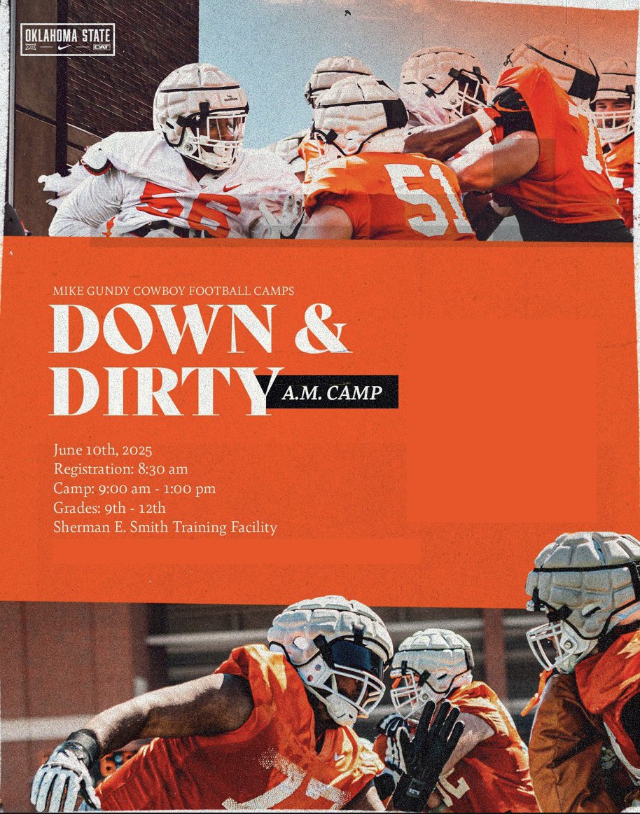 📍- Oklahoma State

Thanks <a href="/CoachZAllen/">Zach Allen</a> for the invite to the <a href="/CowboyFB/">OSU Cowboy Football</a> Down &amp; Dirty camp. Will see you there. #GoPokes