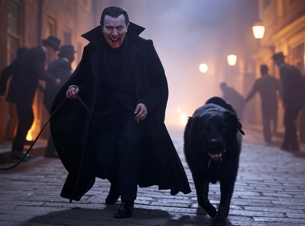 Boston Journal
July 13, 1888

Except from interview with Hungarian dignitary:

".. After our evening meal I take Zoltan for a walk. People stop and stare so I like to hunch down and snarl -GRRRRR ! - and Zoltan growls and everybody runs away. Ha! Ha!"