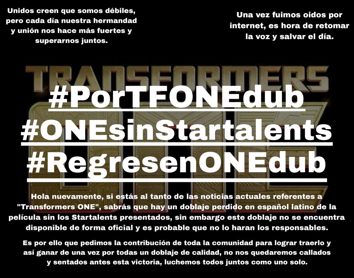 TF_Noticias_ES's tweet image. NUEVA CAMPAÑA PARA SALVAR EL DOBLAJE SIN STARTALENTS DE TF ONE!!!!!

#PorTFONEdub, #ONEsinStartalents y #RegresenONEdub serán los nuevos hashtags mis estimados.

Una vez fuimos oidos por todos ,ES HORA DE SALVAR Y HACER OFICIAL EL DOBLAJE SIN STARTALENTS!!!!!

LEVANTENSE!!!!
