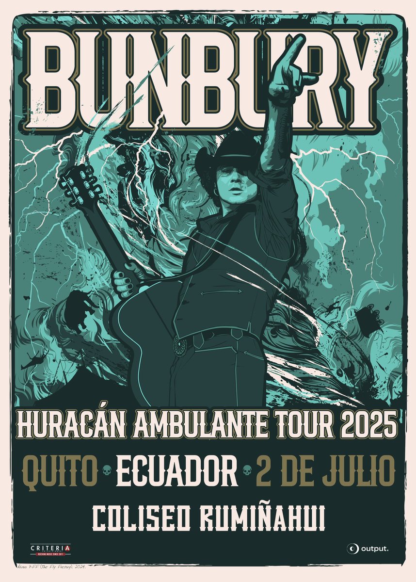 bunburyoficial's tweet photo. ¡Las entradas para el concierto de Bunbury en Quito, Ecuador, el próximo 2 de julio de 2025, estarán a la venta a partir del jueves 20 de febrero a las 10 am hora local 
🎟️ Compra aquí:
https://t.co/yFzo5cRL9a

@output.ce

#Bunbury #BunburyEnQuito #ConciertoQuito #Ecuador https://t.co/Til6HQ8gGu