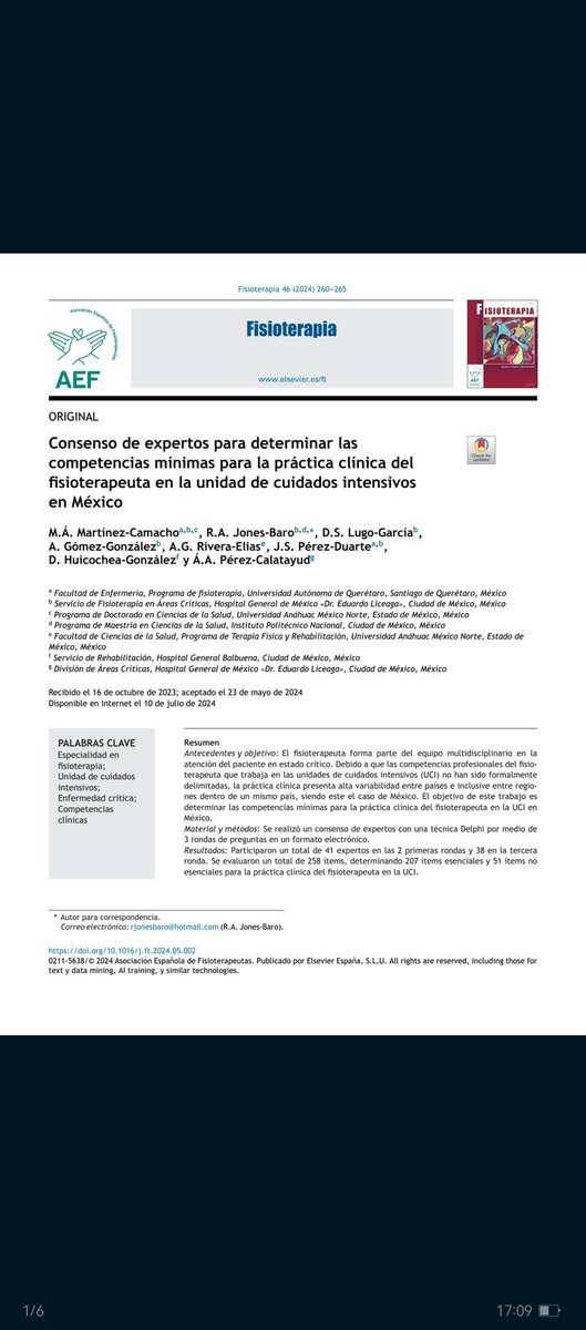 Es más frecuente ver que integren #fisios a los equipos multidisciplinarios de las #UCI en  🇲🇽. Sin embargo, tanto conocimientos como intervenciones son bastante heterogénas.

En un esfuerzo por promover un estándar nacional es que publicamos este paper.
sciencedirect.com/science/articl…