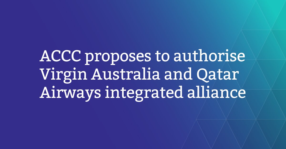We’re proposing to allow Virgin Australia and Qatar Airways to enter an integrated alliance and commence services between Doha and Perth, Brisbane, Sydney and Melbourne for 5 years. Interested parties can make submissions by 7 March 2025. accc.gov.au/media-release/…