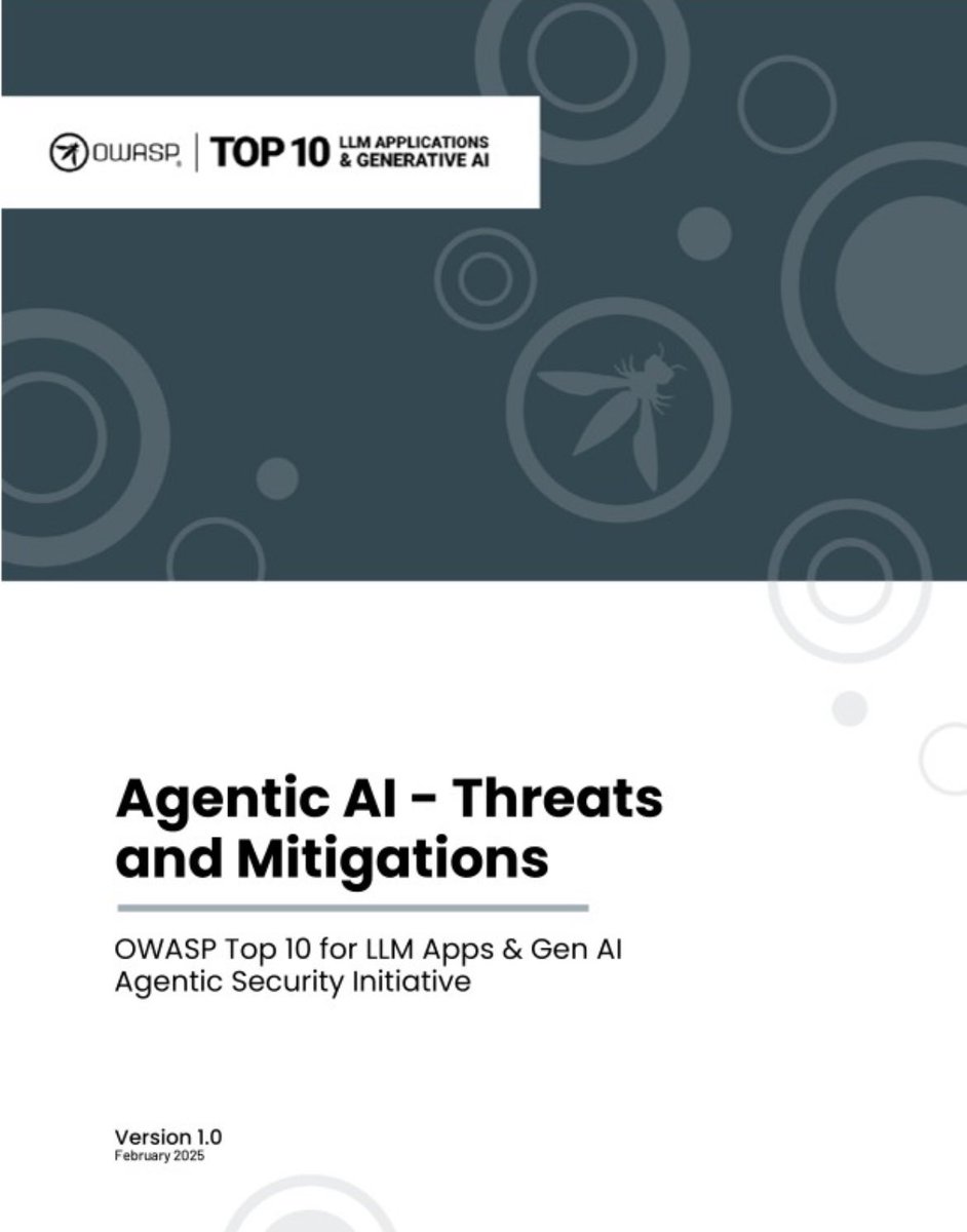 AISecHub (@aisechub) on Twitter photo Agentic AI โ Threats and Mitigations
genai.owasp.org/resource/agentโฆ
#AI #Cybersecurity #AgenticAI #LLM #GenAI #AIThreats #ThreatModeling #MemoryPoisoning #ToolMisuse #PrivilegeCompromise #RCE <a href="/LLM_Top10/">OWASP GenAI Security Project - Top 10 For LLM Apps</a> <a href="/owasp/">OWASPยฎ Foundation</a> #IdentitySpoofing #AIResilience #AISecurity #ZeroTrust #OWASP Agentic AI โ Threats and Mitigations
genai.owasp.org/resource/agentโฆ
#AI #Cybersecurity #AgenticAI #LLM #GenAI #AIThreats #ThreatModeling #MemoryPoisoning #ToolMisuse #PrivilegeCompromise #RCE <a href="/LLM_Top10/">OWASP GenAI Security Project - Top 10 For LLM Apps</a> <a href="/owasp/">OWASPยฎ Foundation</a> #IdentitySpoofing #AIResilience #AISecurity #ZeroTrust #OWASP