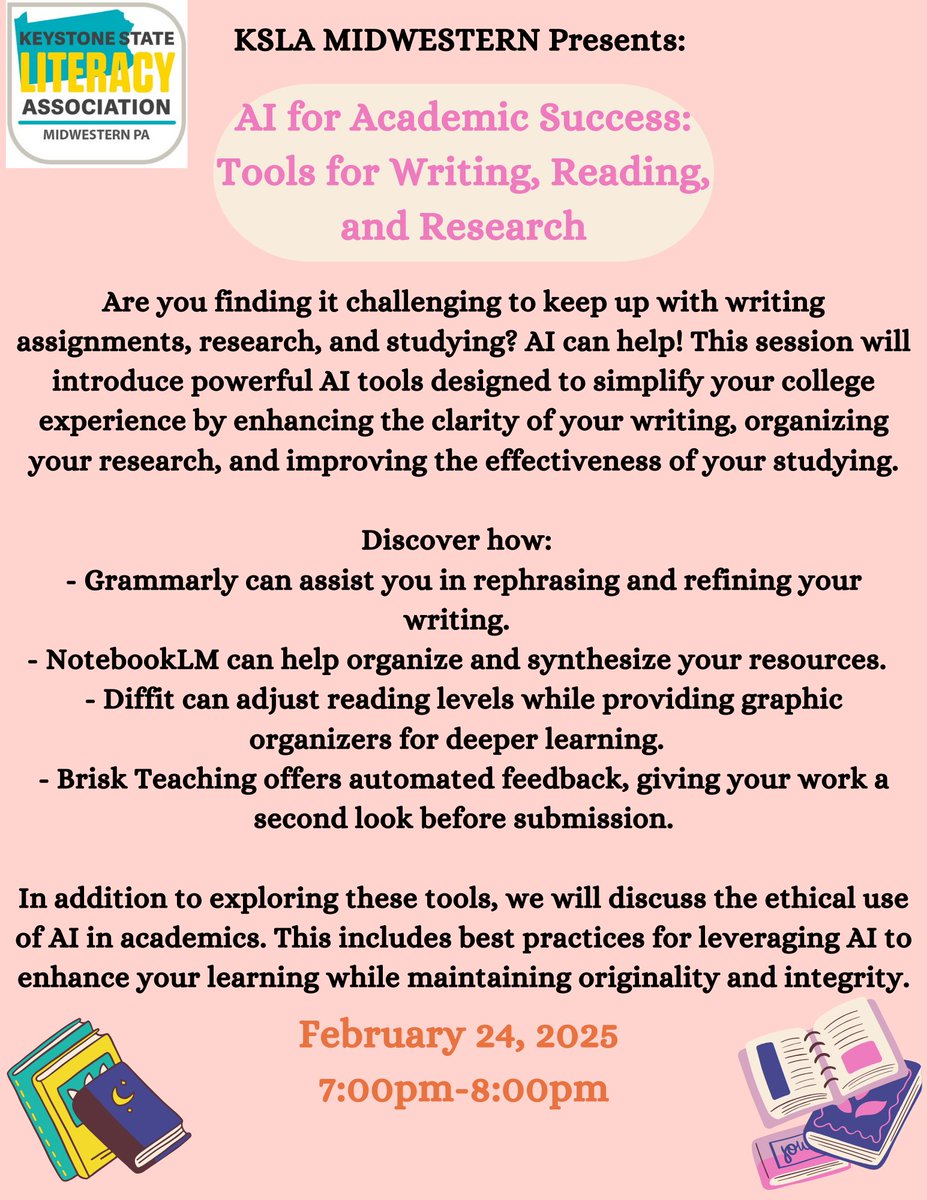We are so excited to announce that we will be hosting a professional development session next Monday February 24 at 7:00pm! This session will be focused on how to productively use AI for school purposes and be presented by Dr. Samantha Fecich! We hope to see you all there!!