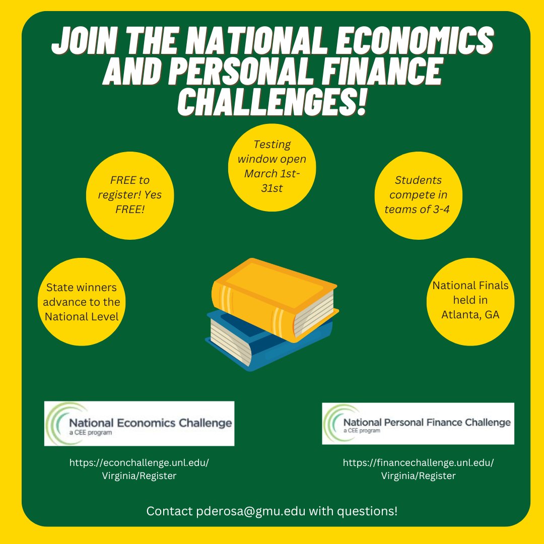 Join the National Economics Challenge and the National Personal Finance Challenge. Register your students to compete for FREE! 

vcee.org/high-school/go…