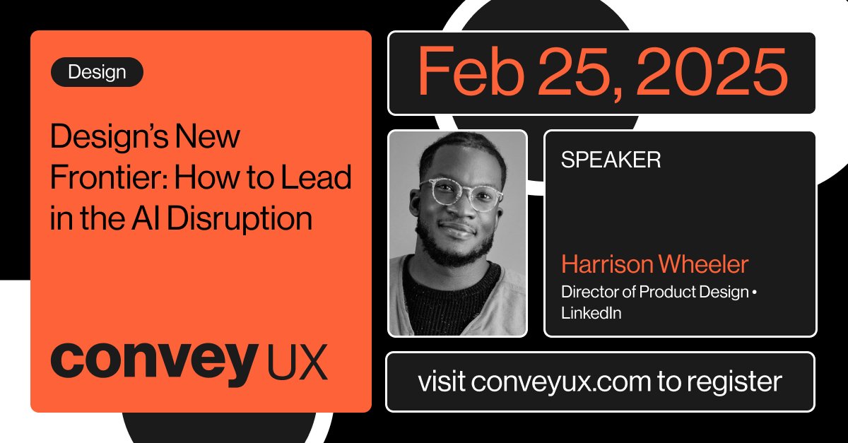 🚀 AI is changing everything—will designers keep up or get left behind? Join Harrison Wheeler at #ConveyUX as he explores new paradigms for design leadership. Secure your spot now! 👉 conveyux.com/sessions/desig…
