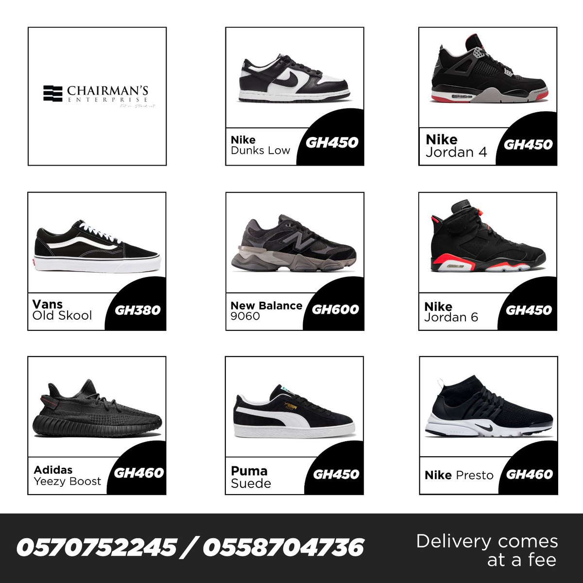 chairman360's tweet photo. 🔥Sneakerheads, this one's for you!
Check out our latest price list and grab your favorite sneakers before they're gone!🔌
Limited stock, best deals!📈
DM to order now!
#SneakerSteals #FreshKicks #fitinstandout #ShopNow
Kindly repost♻️ https://t.co/lGBWSrJ3aA