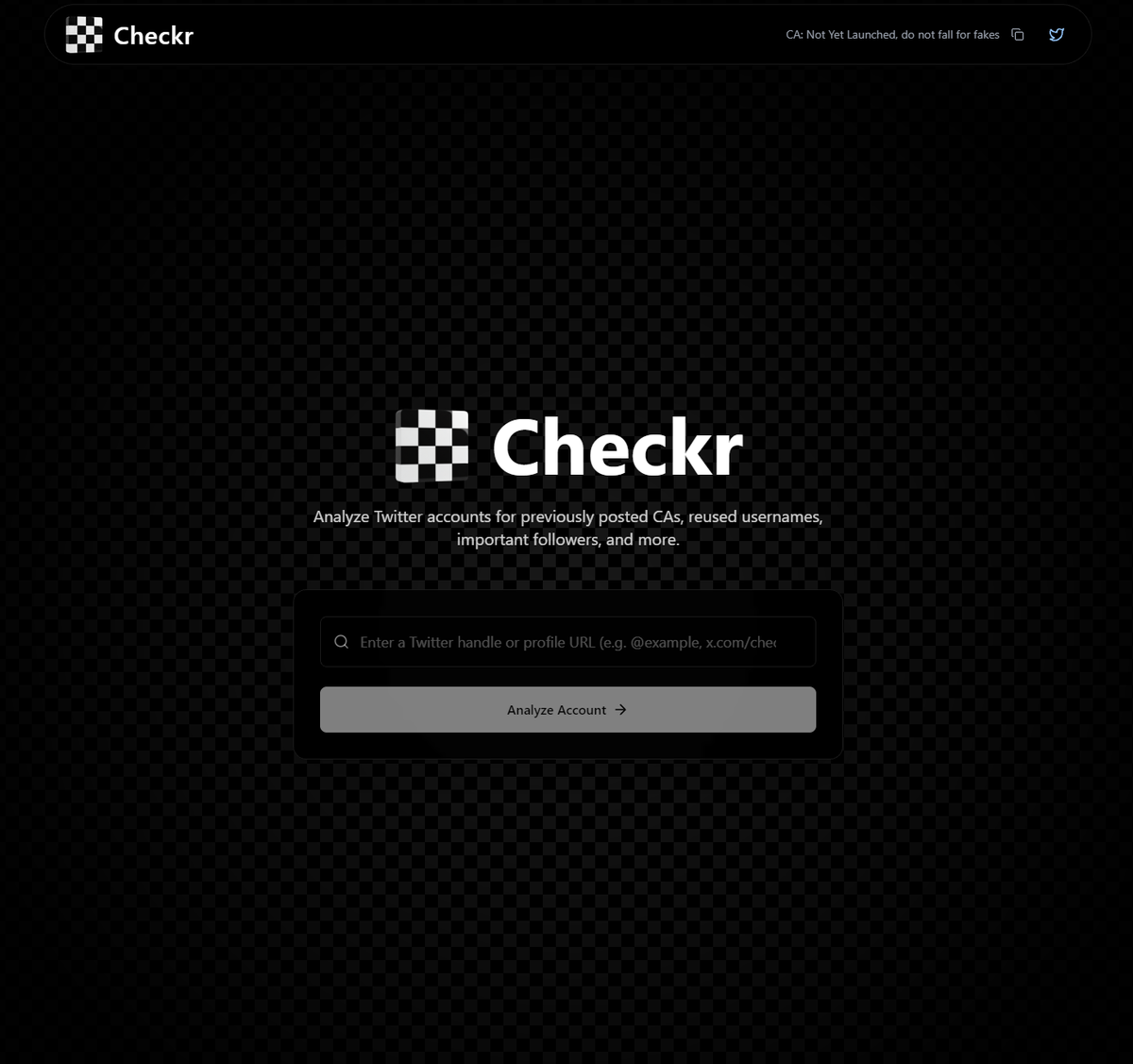 checkrdotfun's tweet image. Checkr is the most advanced crypto Twitter analysis platform. Find previously posted CAs, reused usernames, important followers, and more.

The Checkr site is live: checkr.fun