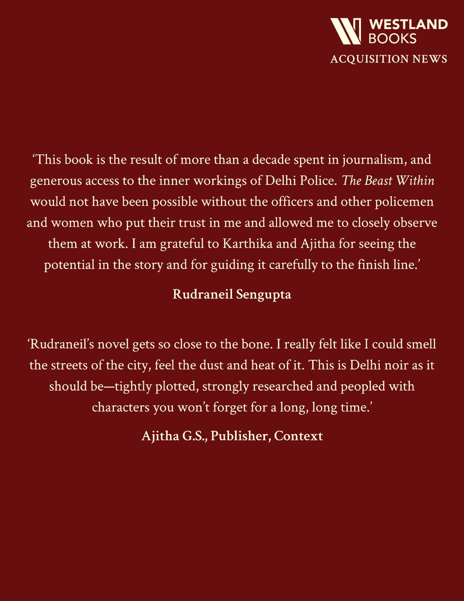 Westland Books (@westlandbooks) on Twitter photo We’ve been waiting to announce this one!
<a href="/RudraneilSengu1/">Rudraneil Sengupta</a> debut is noir fiction at its sharpest – intricately plotted, yet no-frills. With the Delhi Police at its centre, it investigates the human condition even as it plunges through layers of Delhi society.
Releasing in April. We’ve been waiting to announce this one!
<a href="/RudraneilSengu1/">Rudraneil Sengupta</a> debut is noir fiction at its sharpest – intricately plotted, yet no-frills. With the Delhi Police at its centre, it investigates the human condition even as it plunges through layers of Delhi society.
Releasing in April.