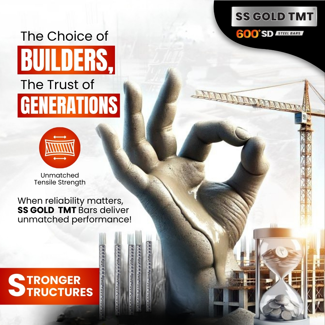 SSGOLDTMT's tweet image. &quot;Building the future with strength and trust! 💪🏗️ SS GOLD TMT Bars are the choice of builders and trusted by generations for their unmatched tensile strength and reliability. #StrongerStructures #SSGoldTMT #ConstructionExcellence&quot;