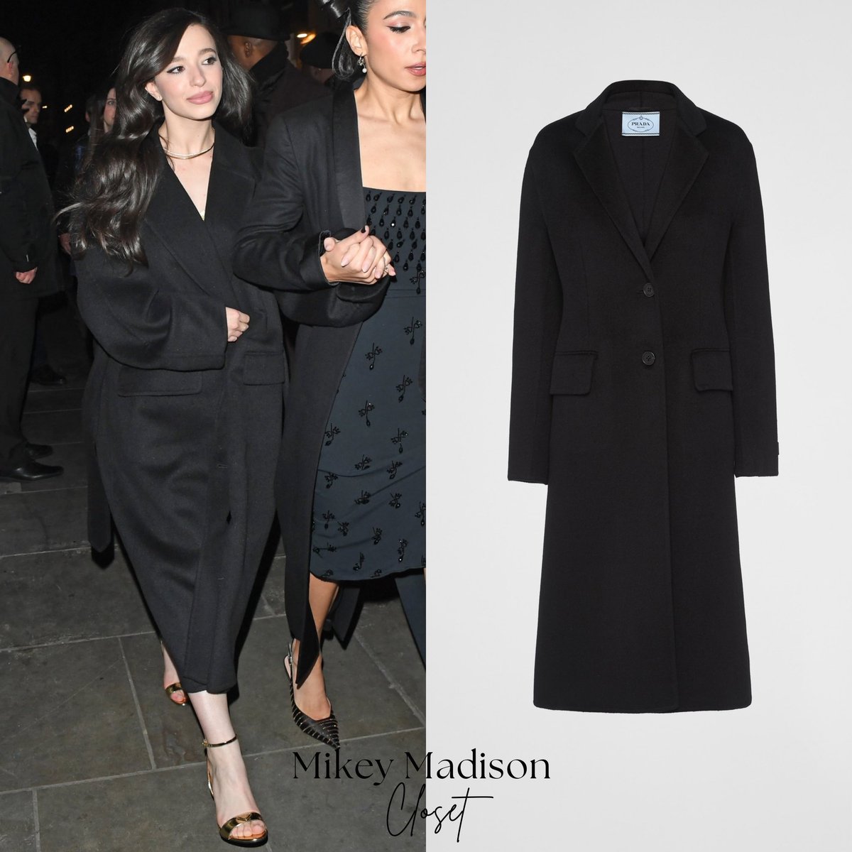 Mikey Madison attends the British Vogue X GQ Bafta Fashion &amp; Film Party || February 16, 2025

Mikey Wears:
Custom <a href="/Prada/">PRADA</a> dress 
<a href="/Prada/">PRADA</a> - “Black Single-Breasted Cashgora Coat” ($6,100.00)