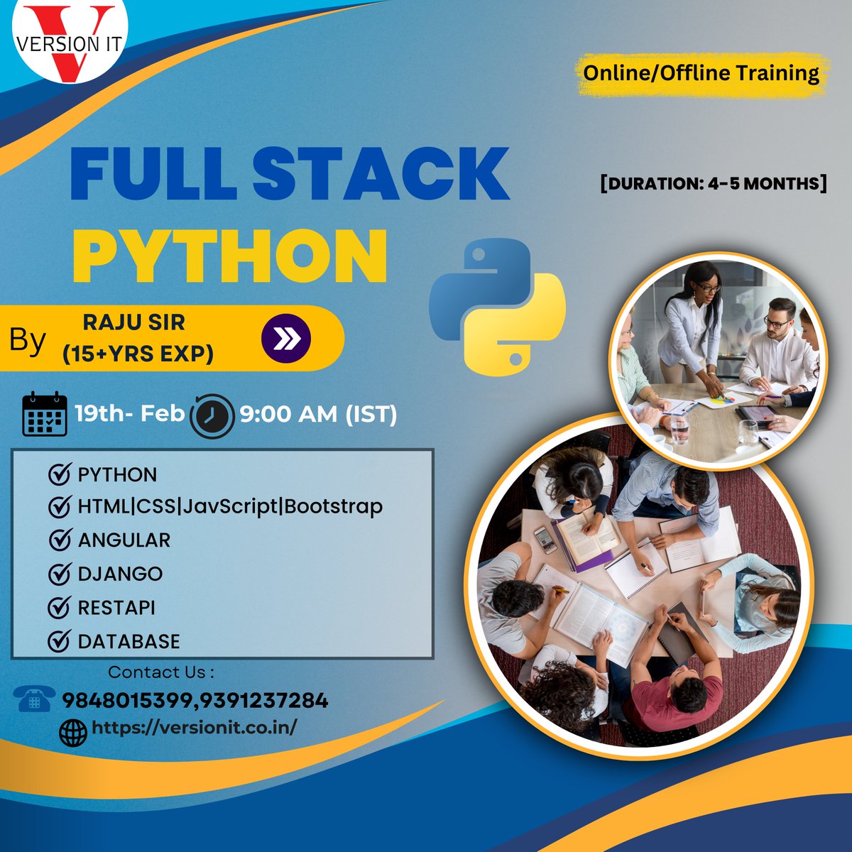 VersionitCloud's tweet image. Python Full Stack Training with 100% Placement Assistance
📷New Batch Online &amp;amp; Offline Demo
📷Date: 19th-Feb-2025
📷Timing: 09:00 AM
📷Duration: 4-5 Months
Fill this form- forms.gle/U1uUyQERx8jwVJ…
Visit Our Website: versionit.co.in/python-full-st…
#pythonfullstacktraininginhyderabad