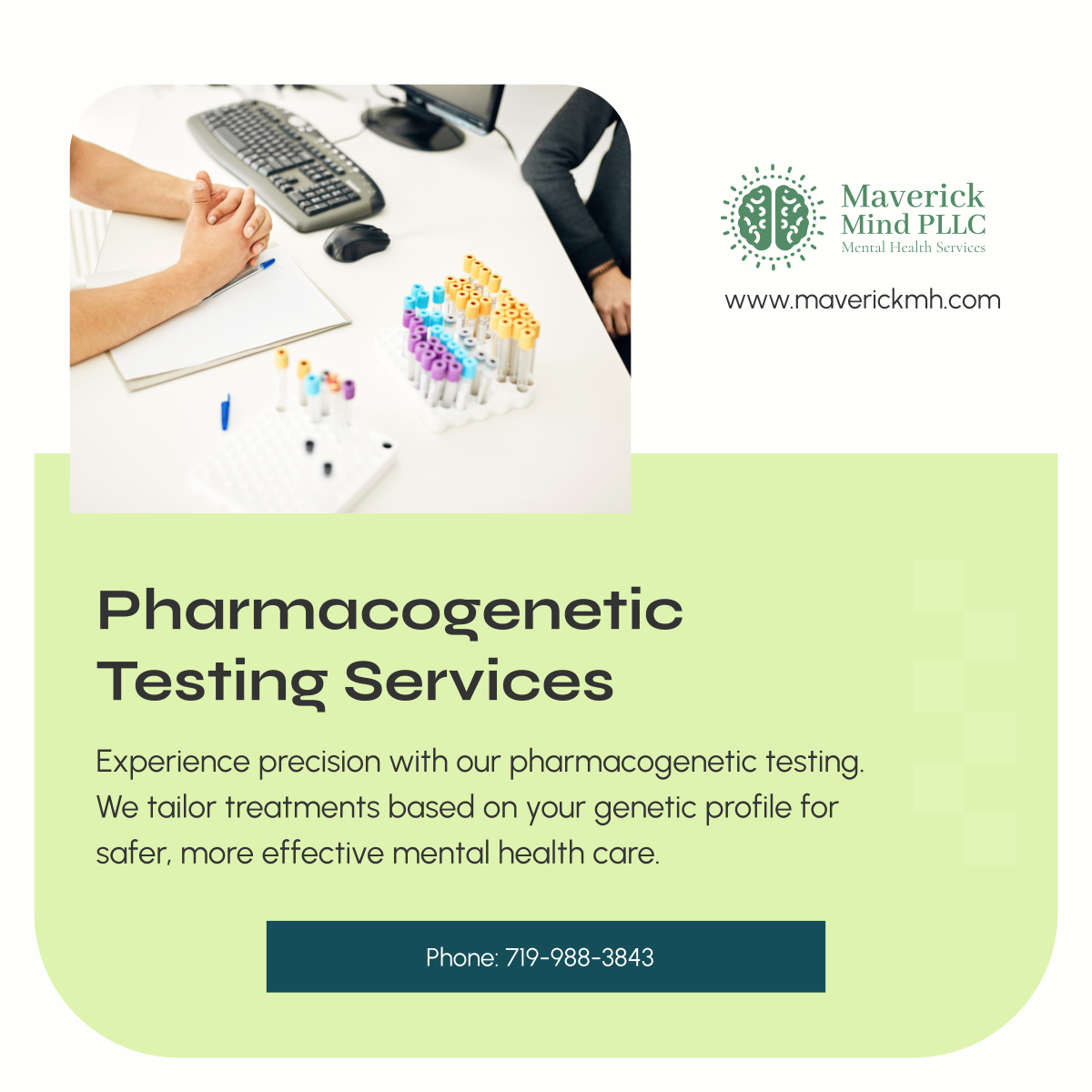 MaverickMPLLC's tweet photo. Personalized mental health care starts here! Learn about pharmacogenetic testing at Maverick Mind PLLC. Visit https://t.co/FmrUxSXtpL for more info. 

#MentalHealthTreatment #PuebloCO #PersonalizedCare https://t.co/bA7laCvFkF