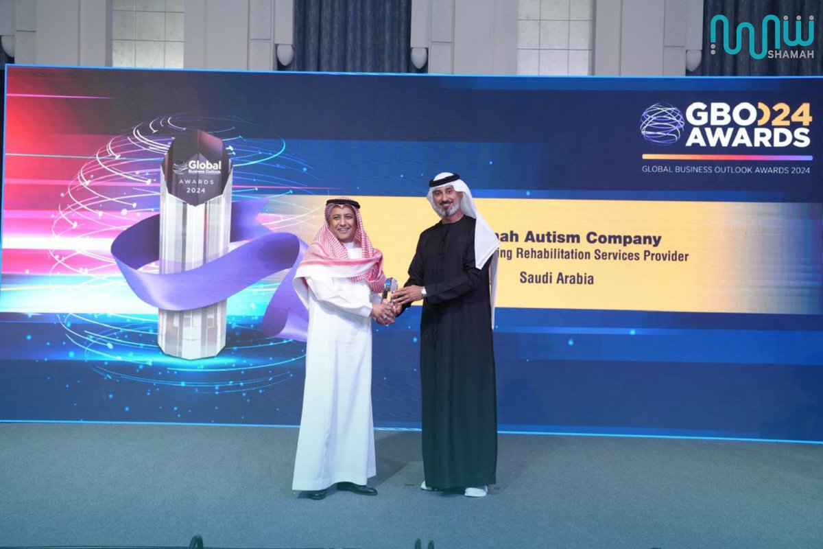 الحمدلله من قبل ومن بعد،
حصلت شركة #شمعة التوحد على جائزة عام 2024 للرعاية الصحية في فئة أسرع مقدمي خدمات التأهيل نموًا. نبارك لفريق شمعة والقائمين عليها على هذا الإنجاز الرائع! 
#Global Business Outlook Award 2024