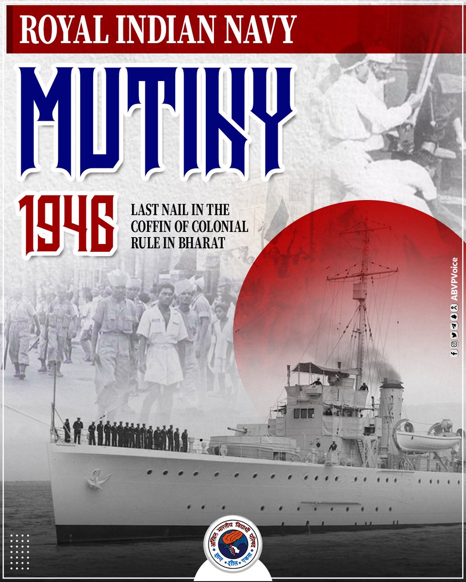 ABVPVoice's tweet photo. The British feared one thing the most - Bharat’s unity. The Royal Indian Navy Mutiny of 1946 proved that soldiers and civilians alike were ready to overthrow colonial rule. A tribute to our heroes who dared to challenge the empire! Jai Hind 🇮🇳

#RoyalIndianNavyMutiny https://t.co/oUDG1j9xZb
