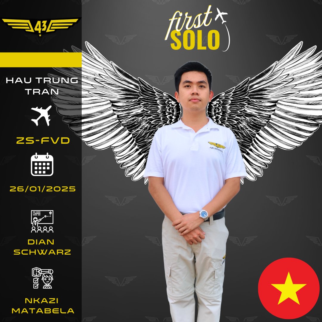 Dream it, believe it, achieve it! ✈️ Congratulations, Hau Trung Tran from Vietnam, on your first solo flight! This is just the beginning of your journey to the skies! 🚀🌍 

#43AirSchool #FirstSoloFlight #DreamsTakeFlight"