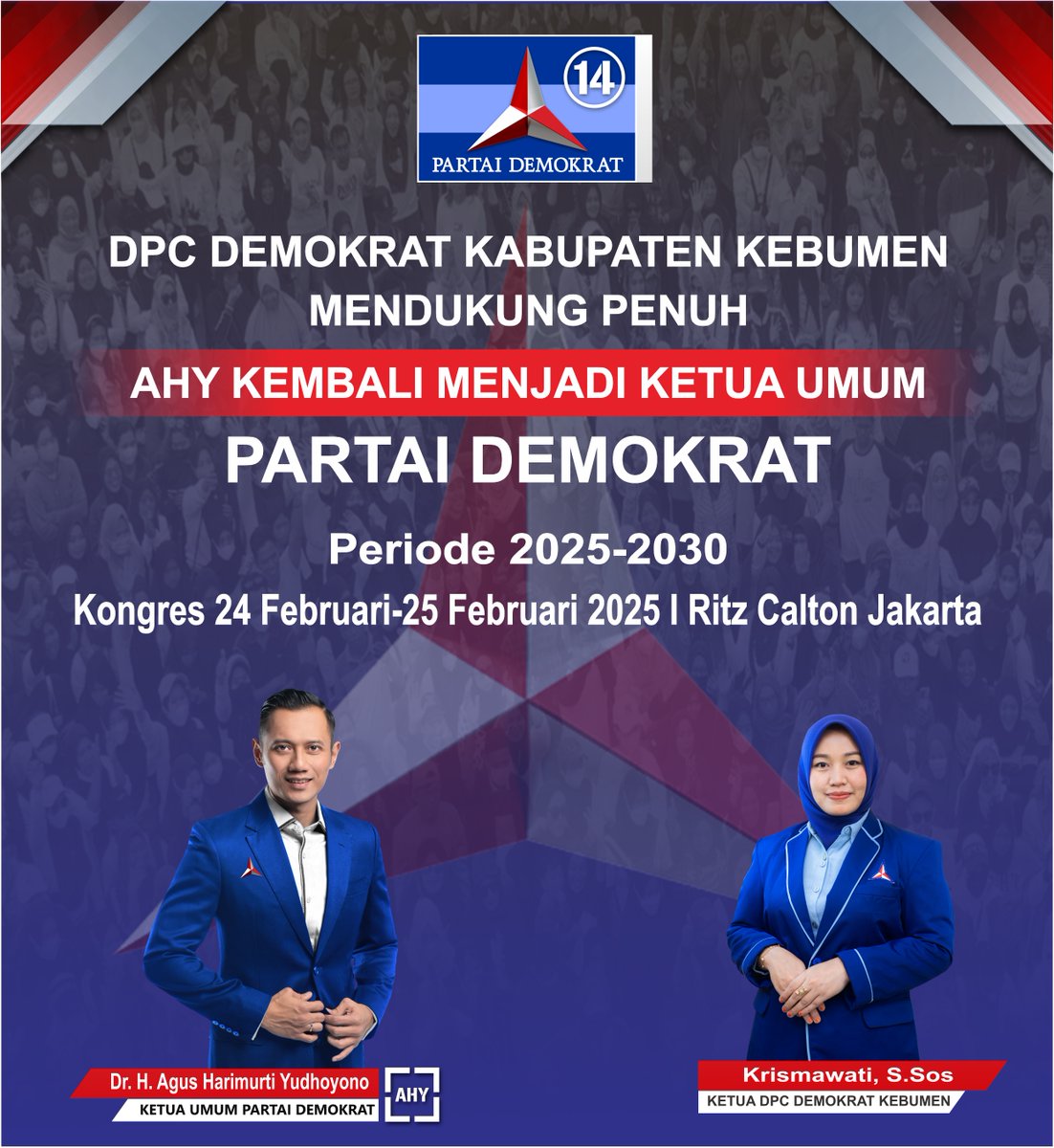 demokratkebumen's tweet photo. Kami Keluarga Besar DPC Partai Demokrat Kabupaten Kebumen Mendukung Penuh Beliau Bpk. Dr. H. Agus Harimurti Yudhoyono untuk kembali menjadi ketua umum Partai Demokrat Periode 2025-2030.

#partaidemokrat
#Demokrat
#AHY
#AHYforall https://t.co/s1eOowtlSo