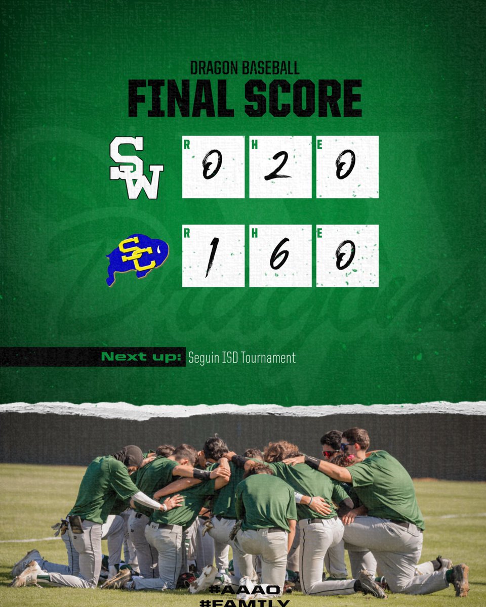 Dragons fall to a very good <a href="/ClemensBaseball/">Clemens Baseball</a> team. We will be back in action this weekend at the Seguin Tournament. 
#AAAO #Family 
<a href="/rcaudiosports/">RC Audio Sports</a> <a href="/SASWAthletics/">SWHS Athletics</a> <a href="/swisd_athletics/">SWISD Athletics</a>