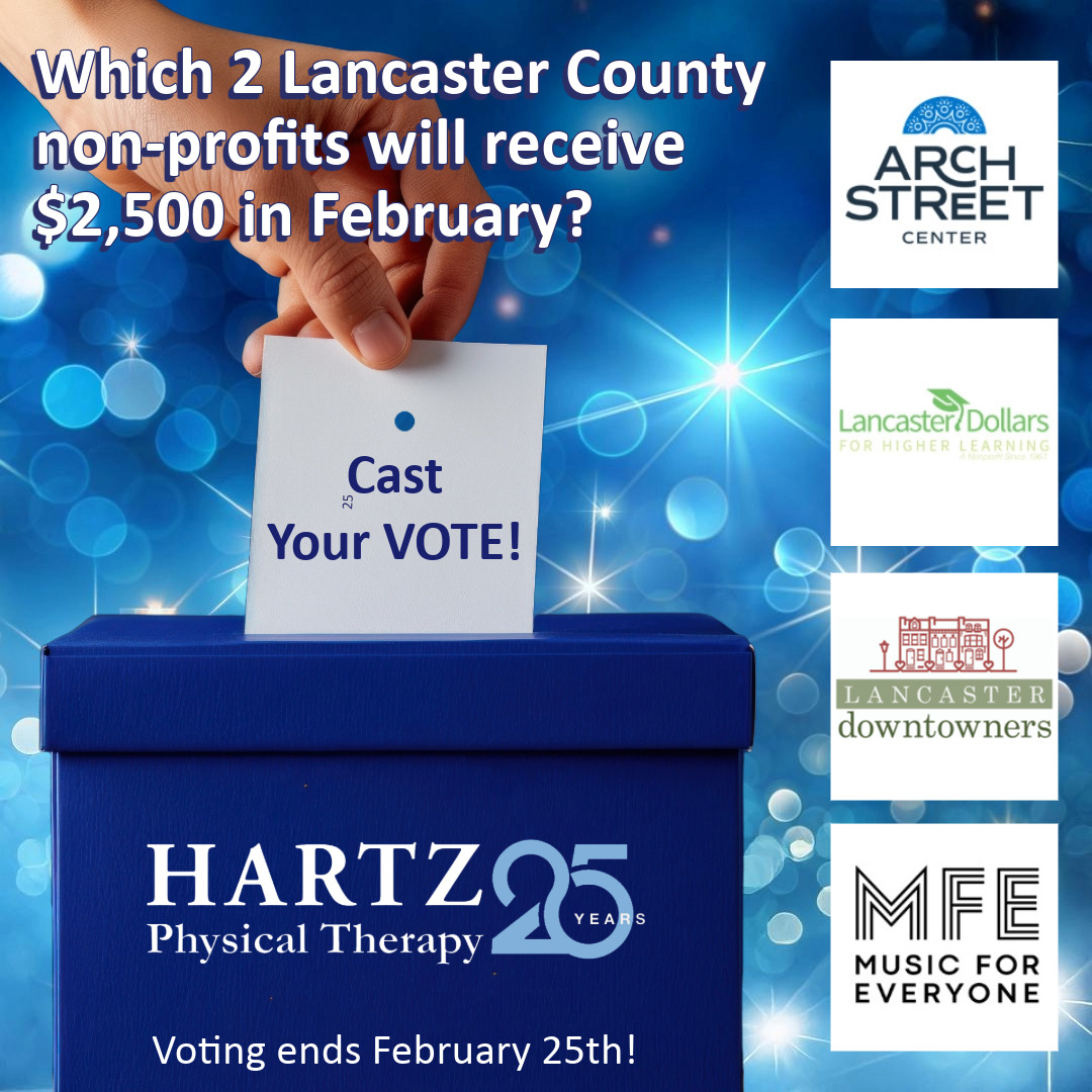 Voting for our Feb $2,500 grant recipients is open and runs until 2/25!  Nominees this month are Arch Street Center, Inc., Lancaster Dollars for Higher Learning, Lancaster Downtowners, and Music For Everyone.   Vote for your favorite here:  hartzpt.com/community/25th…