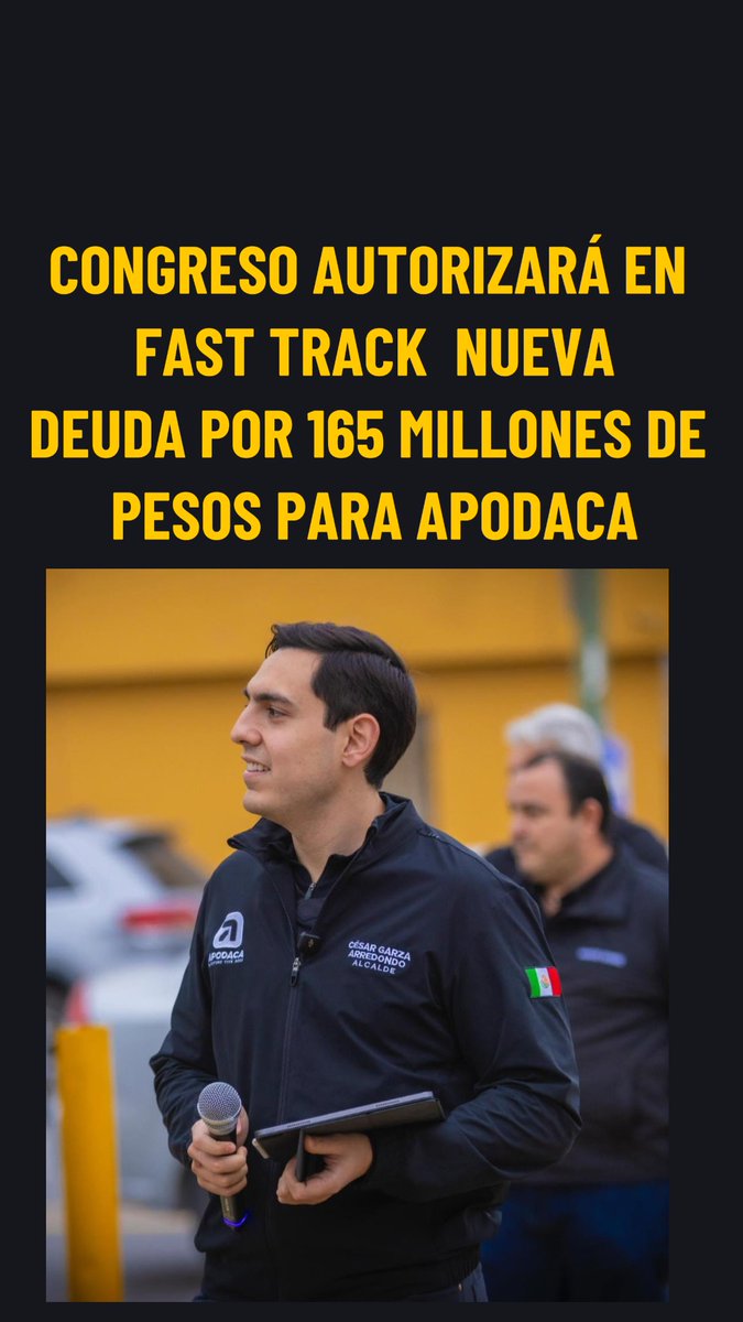 🔴⚡️#IMPORTANTE No sólo a Monterrey se le aprobará nueva deuda hoy en el <a href="/CongresoNL/">Congreso Nuevo León</a>, también el alcalde de #Apodaca <a href="/Cesargarzaarr/">César Garza Arredondo</a> solicitó nuevo endeudamiento por 165 millones de pesos que será autorizado en Fast track ⚡️.