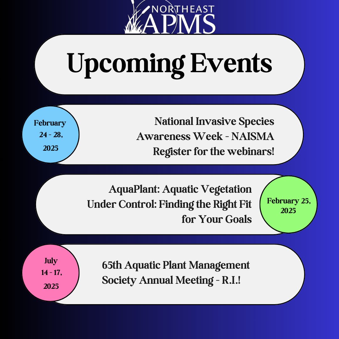 📢 Mark your calendars for these upcoming events!
💬 Tag a friend who’d love to join! #AquaticPlants #InvasiveSpecies #NAISMA #APMS2025 🌿💙