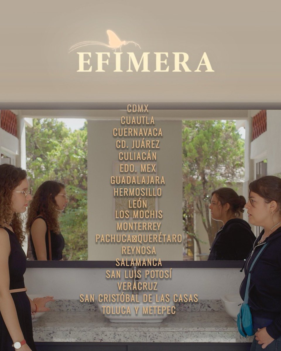 ✨ Efímera sigue en cines 🎬🦋

¿Tu ciudad está en la lista? 📍 No dejes pasar la oportunidad de vivir esta historia en pantalla grande.

🌿 Efímera es una película que nos invita a valorar el presente, sentir sin miedo y abrazar cada instante.

¡Consulta cartelera! 💫