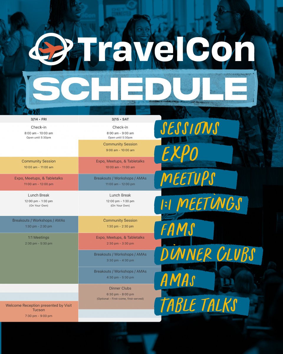 From game-changing sessions to 1:1 brand meetings, FAMs, meetups &amp; more—our schedule is packed with ways to grow your business and your network.

🎟️ Tap the link below to see the full schedule!

travelcon.org/schedule/