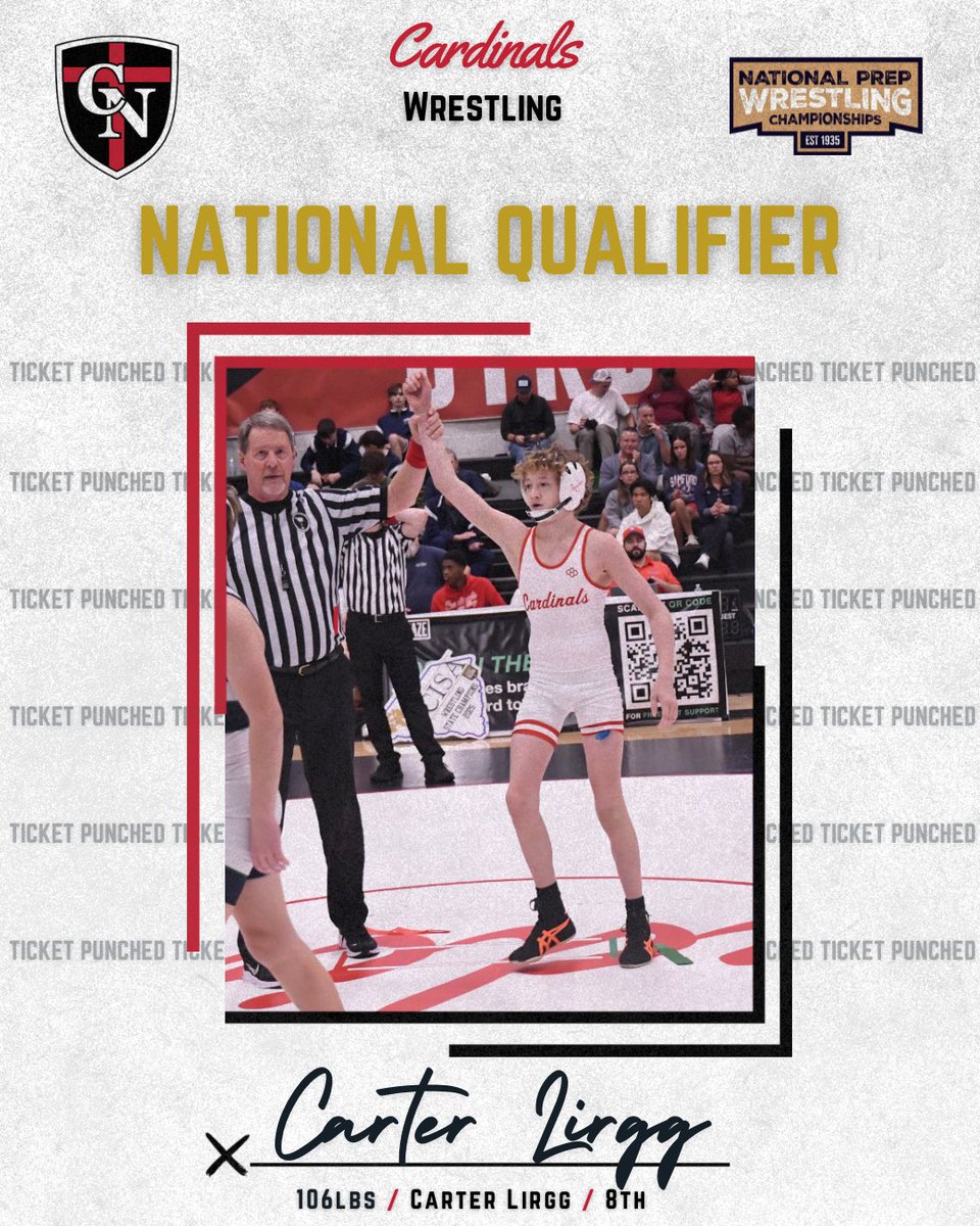 Congrats to 8th grader, Carter Lirgg, on becoming a National Prep Qualifier! Carter will have a chance to compete amongst the country’s best for a National Prep title this weekend at Lehigh University in Bethlehem, PA!

<a href="/CNathletics1/">CNathletics1</a> <a href="/4CardinalNewman/">CardinalNewmanSchool</a> #CardinalWrestling