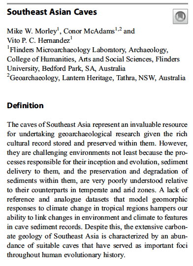 Check out our new highly-citable entry, Southeast Asian Caves, in the 2nd edition Encyclopedia of Geoarchaeology, co-authored with two fantastic former PhD students of mine,
<a href="/ingatkatandaan/">Vito Hernandez</a> &amp; Conor McAdams

#geoarchaeology <a href="/FLINArchaeology/">Flinders Archaeology</a> <a href="/Flinders/">Flinders University</a> 

link.springer.com/referenceworke…