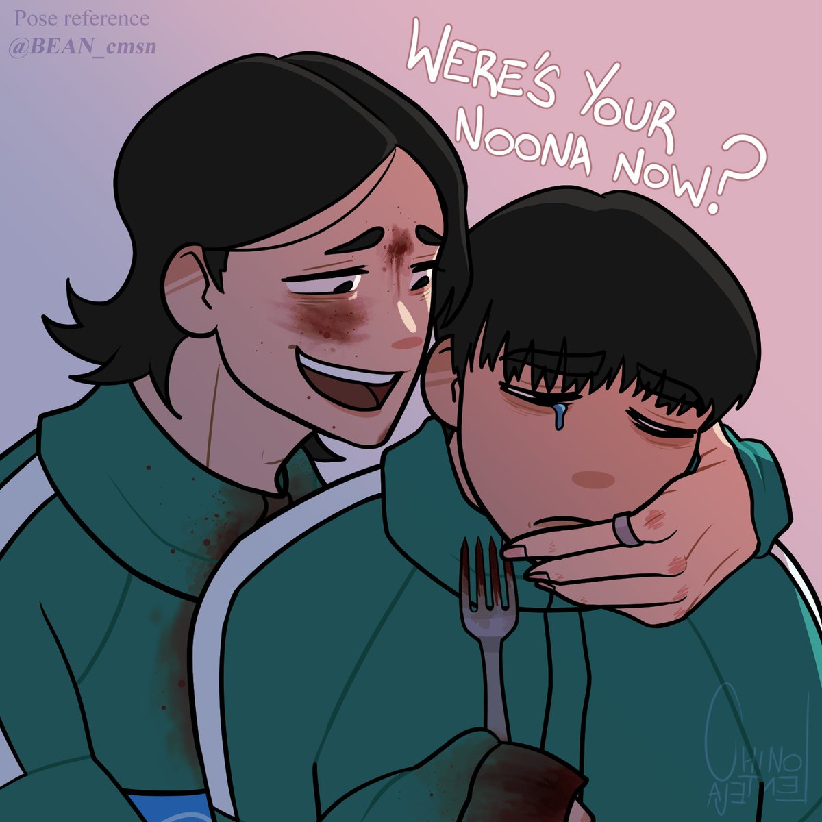 Chino_Lenteja's tweet photo. I had to 😔. Credits to @BEAN_cmsn for the reference I used! #SquidGame #SquidGame2 #namgyu #minsu #Namsu https://t.co/7FGnWNMmfd