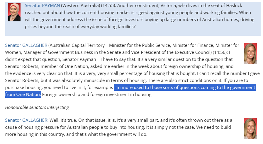 Labor when I asked about Foreign Investment in August: This is a One Nation question!!

Labor near an election: "The ban will mean Australians will be able to buy homes that would have otherwise been bought by foreign investors".

Glad to see the gov endorsing AV policy.