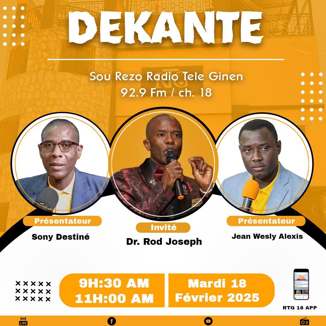 Demain matin à 9h30 Dr. Rod Joseph <a href="/RodJoseph14/">Rod Joseph</a> en direct sur RTG à l’émission Dekante #ayiti #haiti