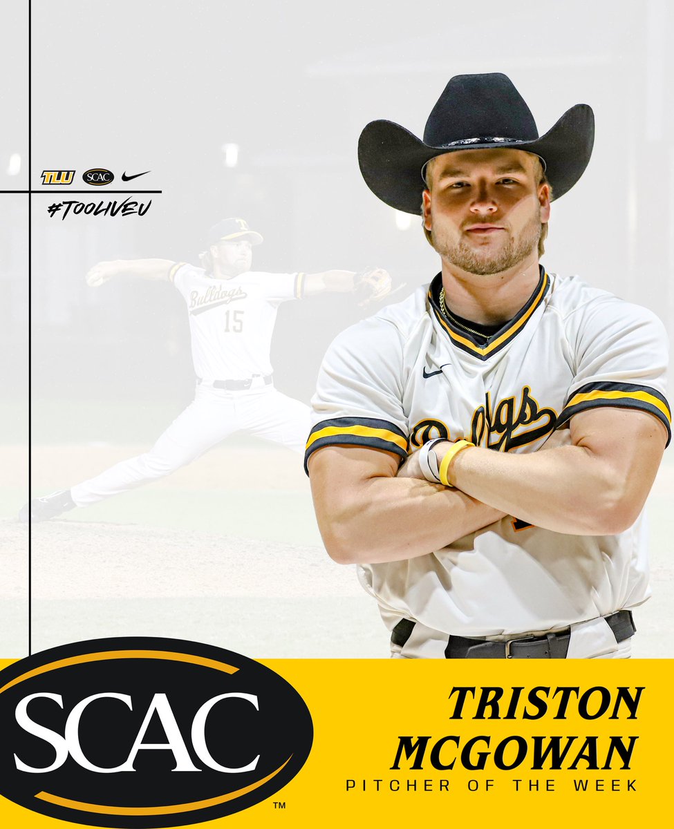 Started off the season with a bang 💥

Following a complete game with a career-high 11 K’s, Triston McGowan is your SCAC Pitcher of the Week!

#TooLiveU | #PupsUp