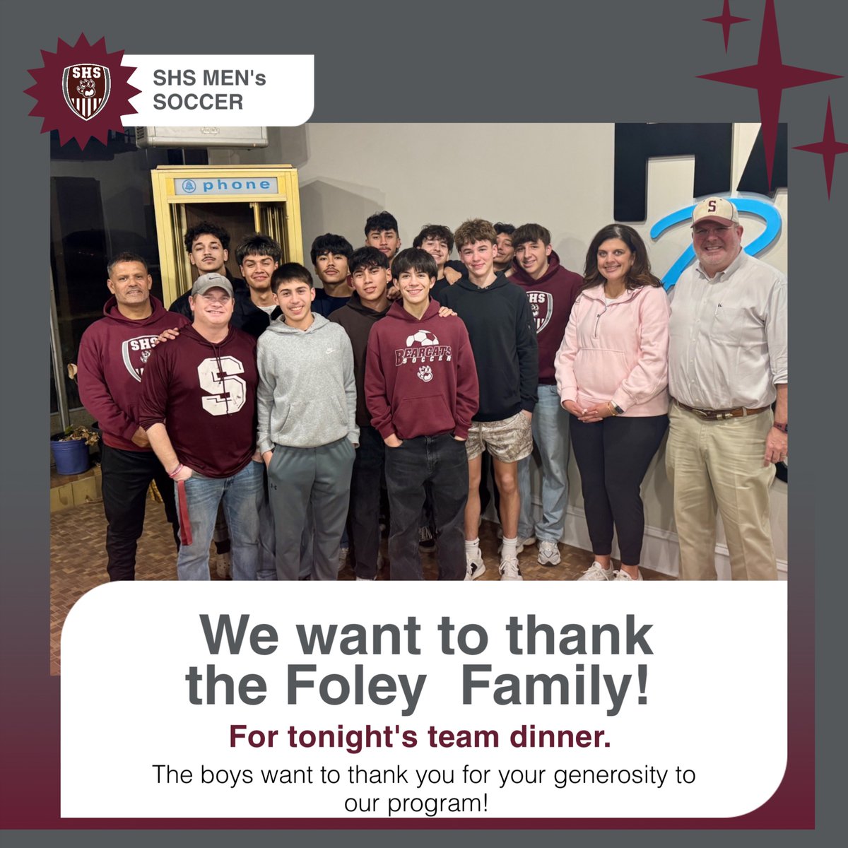 We want to thank the Foley's for tonight's team dinner!