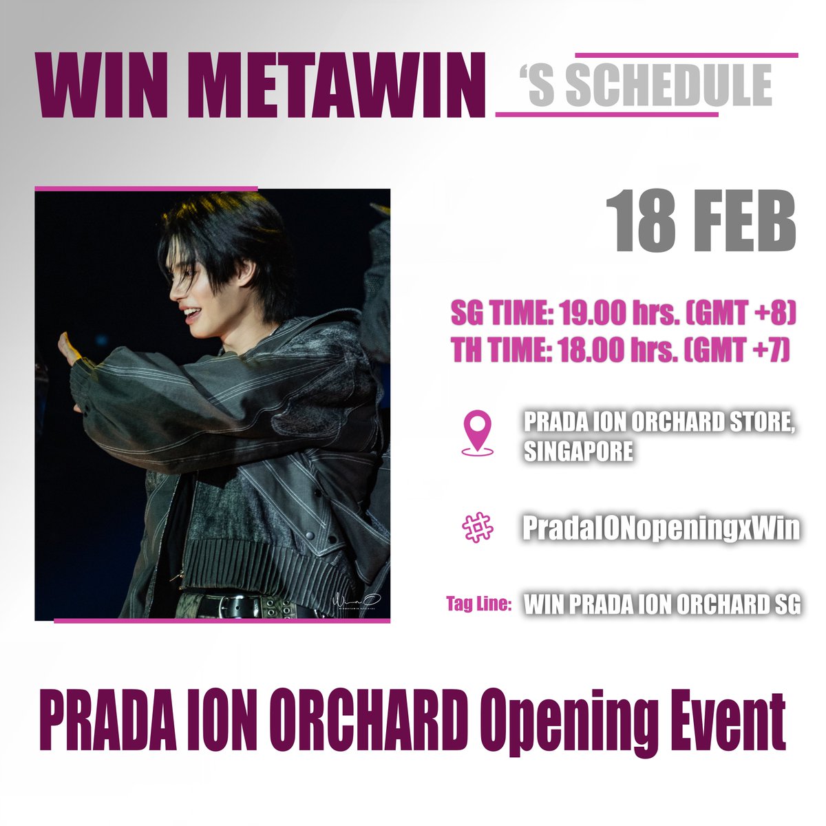 WinmetawinO's tweet photo. METAWIN's SCHEDULE 

🗓️ 18.02.25
💚 Prada ION Orchard Opening Event 

⏰ 19:00 hrs. (SG Time)
⏰ 18:00 hrs. (TH Time)
📍 Prada ION Orchard Store, Singapore

Tag Line
👉🏻 WIN PRADA ION ORCHARD SG

Hashtag
#️⃣ PradaIONopeningxWin
#️⃣ Prada

#winmetawin @winmetawin 
#snowballpower https://t.co/wfjhu8QdA4