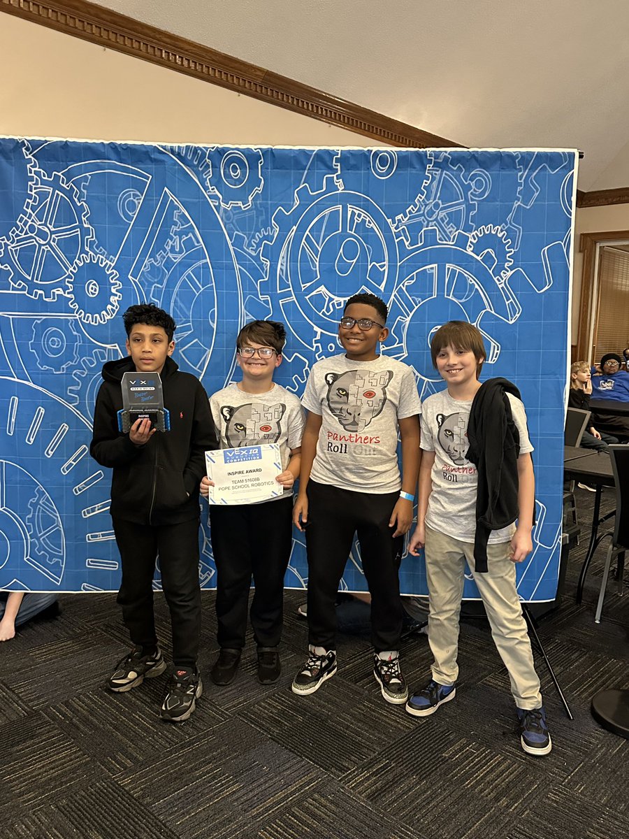 pope_school's tweet photo. 🐾PANTHERS ROLL OUT! Our Robotics Team made a GREAT showing at the tournament this weekend with one team winning the INSPIRE AWARD! We are PANTHER PROUD of you!🐾 #ChooseUs #WeArePopePanthers https://t.co/wF1fXNgcvK