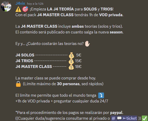 ⚠️ J4 MASTER CLASS DISPONIBLE 

Ha llegado mi momento. Después de estas últimas semanas como coach, estoy muy ilusionado con este proyecto. Os puedo asegurar que será el contenido más 🔝 de la szn, sed rápidos, las plazas son limitadas.

Únete al discord👉 discord.gg/6NmXGYxy