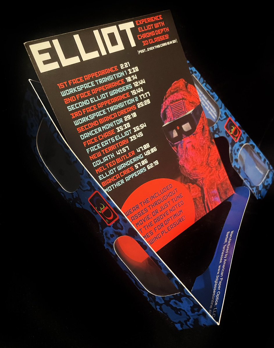 ElliotTheMovie's tweet image. We dove deep into our vault and found 2 copies of ELLIOT on dvd! So this very Ltd release is now available in our shop. Comes with ChromaDepth 3D glasses + cue card, Pack of 2 Elliot buttons, a promotional poster AND the official soundtrack! ❤️📼🎥 ddcp.company.site/Our-Films-&amp;amp;-So…