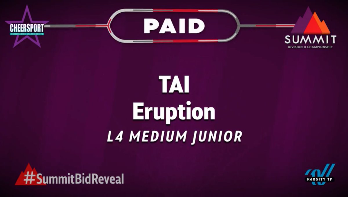CONGRATULATIONS to Eruption on not only a bid, but a PAID bid to the D2 Summit learned a brand new routine in only two weeks!🤑😂 we are so proud of you!