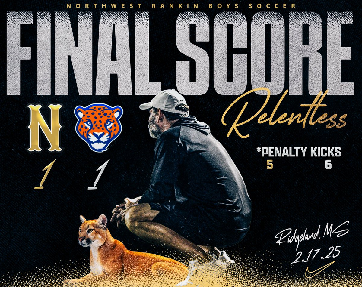 | FINAL |

Northwest Rankin Boys Soccer falls in the state finals to Madison Central, with the Jaguars winning in penalty kicks, 6-5. We are very proud of our players and coaches on another very successful season!