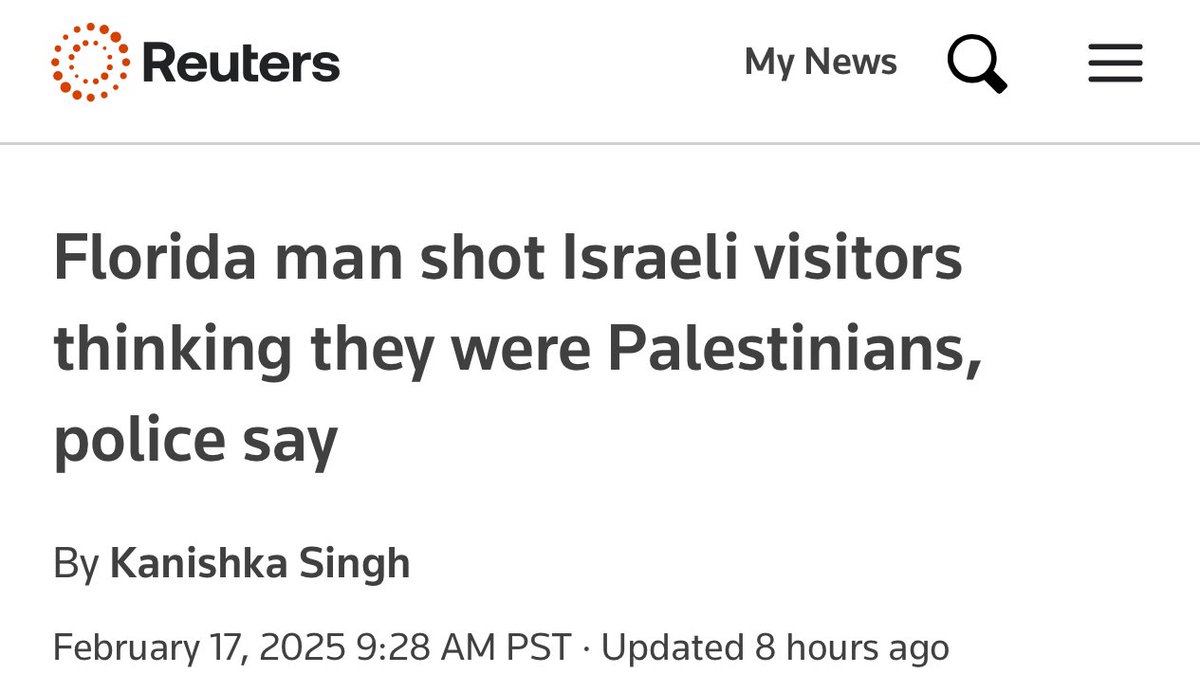 AssalRad's tweet photo. Look at how the media (which is still barely covering it) is framing this story. Like shooting people because you “thought they were Palestinian” is normal and not a hate crime.

If a Muslim mistakenly targeted and shot Israelis it would be called terrorism. Call it what it is. https://t.co/q9XmZof5lM