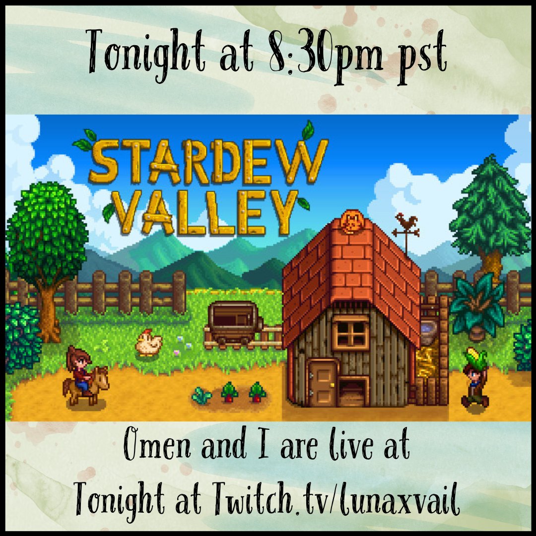 Lunaxvailx's tweet photo. Tonight at https://t.co/DFdEDYTv3F with @OmenMadison
#twitch #twitchgamergirls #twitchstreamer #twitchtvstreamer #streamer #streaming #streamtoday #streamtogether #StardewValley #multiscreen #braingobrrr #LGBTQsafe https://t.co/gEp9FdAyoD
