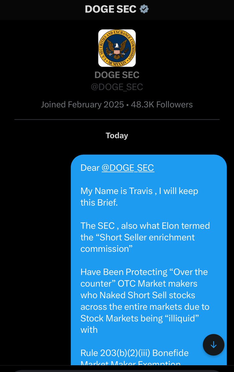 trvsrdrgz2's tweet photo. My full drafted letter to @DOGE_SEC 

Just replace my name with yours $AMC $GME $TSLA $MMTLP $GNS $BBBY 

Ban! Rule Rule 203(b)(2)(iii) Bonefide Market Maker Exemption

Haste Rule 13F-2

Make the punishments fit the crimes committed 

Investigate regulatory capture in SEC 

Here is my Draft letter below 👇🏽 

————————————————

Dear @DOGE_SEC 

My Name is Travis , I will keep this Brief. 

The SEC , also what Elon termed the “Short Seller enrichment commission” 

Have Been Protecting “Over the counter” OTC Market makers who Naked Short Sell stocks across the entire markets due to Stock Markets being “illiquid” with 

Rule 203(b)(2)(iii) Bonefide Market Maker Exemption.

As a Result , Over the Counter Market Makers have been profiting from borrowing shares that do not exist from a Borrow desk. 

These Borrow Desk get their Inventory from Rehypothicated Customer Margin Accounts that are default created on Beginner retail Brokerage accounts like Robinhood and WeBull 

without giving retail any education the difference between a Margin and Cash account. The Retail Investors shares are being loaned without their Knowledge. 

These Over the Counter Market makers who pay for the Order flow (PFOF) to these retail Brokerages fufill these orders with borrowed shares from those Rehypothicated Customer Margin Accounts. 

When it comes time to Deliver Shares to Retail , these Over the counter market makers are given a “Bonefide Market Maker Exemption” from the SEC. 

This Exemption in Regulation SHO Rule 204 and 205 is Abused Numerous times. 

As the Market maker can Skate past their actual Share delivery Obligations by Constantly Borrowing and Resetting their Failure to deliver Obligations. 

Because the SEC Allows them with Rule 203(b)(2)(iii) Bonefide Market Maker Exemption. 

Creating Artificial Supply in Stock Markets for the sake of Liquidity and Price Stabilization. 

Retail Investors want Transparency in our markets and Rule 13F-2 Short Sale Transparency Act was Designed to Bring Transparency when it comes to these Short Sales. 

With the New SEC Commissioners such as Hester pierce , mark uyeda who BOTH voted AGAINST the Short Sale Transparency act 

This ultimately proves Regulatory Capture of Institutions within the SEC 

As the Fines for example on Over the counter market makers for mismarking long and short sales and naked shorting are minimal compared to the profit being generated from the liquidity in the market. 

Over the Counter Market makers make money

Stock Brokerages make money from loaning out their shares without their knowledge and selling their order flow to these OTC market makers .

The SEC minimally fines these institutions

Creating a Corruption Ring. 

I’m asking @DOGE_SEC to Ban Rule Rule 203(b)(2)(iii) Bonefide Market Maker Exemption

And to Investigate Hester pierce and Mark Uyeda for Market corruption and financial kick backs. 

Also to make the fines for naked shorting selling and not delivering shares SEVERE 

to where the Punishment fits the crime! 

 to where it’s a criminal offense to naked short sell just like South Korea has done to naked short sellers. 

Countless retail investors have been NUMEROUSLY fighting against this corruption in our markets 

It has happened in $TSLA $GME $AMC $MMTLP and many other so called “Meme Stocks” 

This has to end , this is not what the American people pay their tax dollars for.

It’s a Racket!