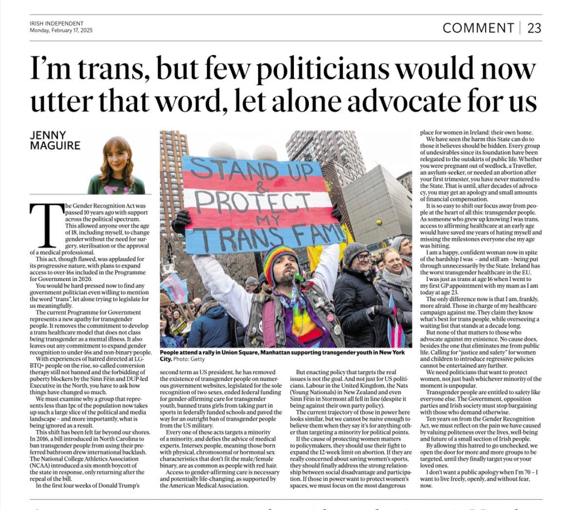 India Willoughby (@indiawilloughby) on Twitter photo FANTASTIC piece by Jenny Maguire <a href="/TCDSU_President/">Jenny Maguire (SU)</a> - please read this ✌️❤️🏳️‍⚧️ FANTASTIC piece by Jenny Maguire <a href="/TCDSU_President/">Jenny Maguire (SU)</a> - please read this ✌️❤️🏳️‍⚧️
