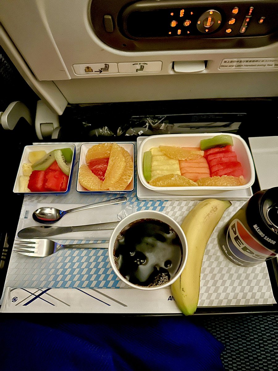mambon's tweet photo. 🇲🇽メキシコタッチ復路 機内食
②2食目 スイカ、マンゴー、パイナップルに加えて、キウイ、グレープフルーツ、オレンジ、バナナが加わり、全3皿に✨
#NH179 #FPML #MEX #NRT
#メキシコ #メキシコタッチ #タッチ #快適な空だけの旅 #パラダイス山元 #プロ搭乗客 #ANA https://t.co/6t7DFrIRpx