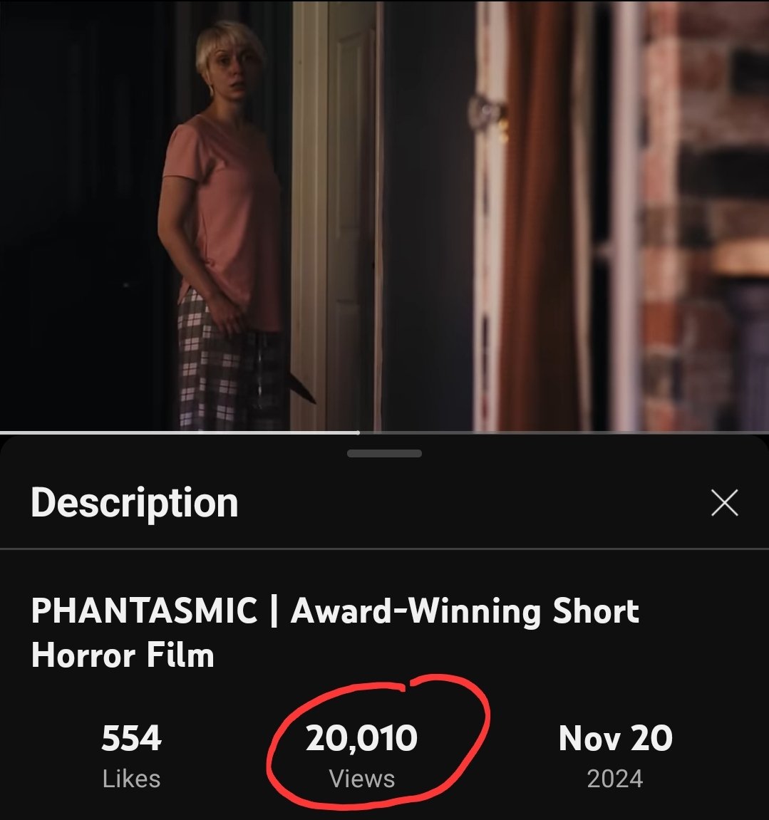 Our little horror short PHANTASMIC crossed 20K views on YouTube today! Thank you to everyone who's watched the movie and said something nice about it. We appreciate the love! If you haven't seen it but want to, the link is in the replies!