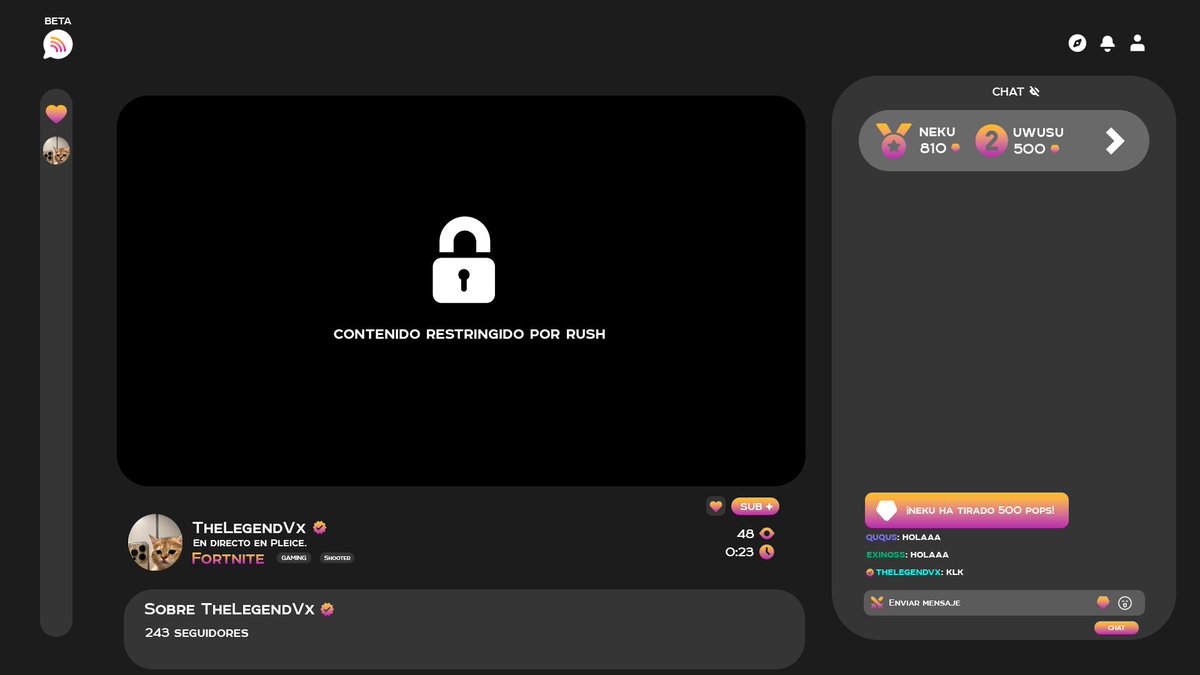 PCGameess's tweet image. Rush (before Pleice Streaming) UI in 2023