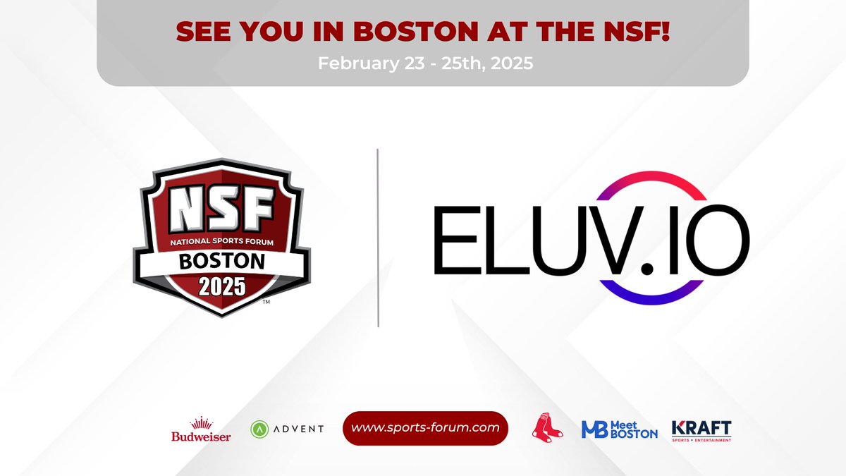 Eluvio (@eluvioinc) on Twitter photo See you at <a href="/NatlSportsForum/">National Sports Forum</a> in Boston, February 23-25, 2025 -- Booth Number 27!
lnkd.in/g-6WhUkd See you at <a href="/NatlSportsForum/">National Sports Forum</a> in Boston, February 23-25, 2025 -- Booth Number 27!
lnkd.in/g-6WhUkd